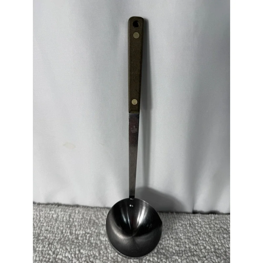 Ekco Flint Stainless Steel Soup Ladle Vintage USA Wood Look Handle 12.5 Inch‎